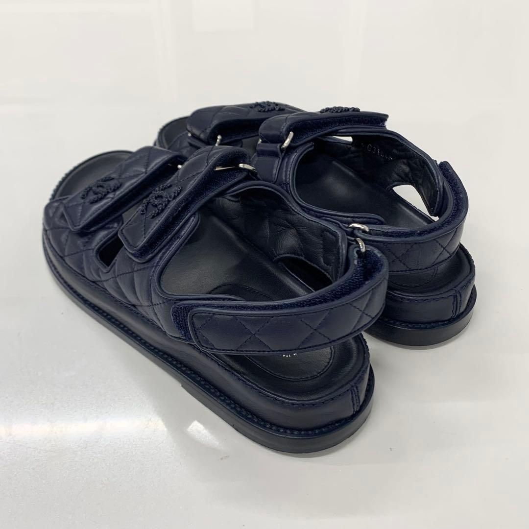 Chanel CC Logo Quilted Leather Velcro Strap Sandals — view 4