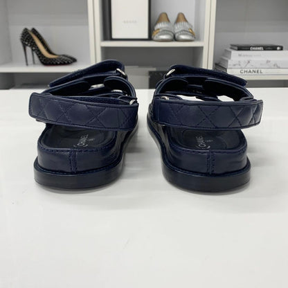 Chanel CC Logo Quilted Leather Velcro Strap Sandals — view 5