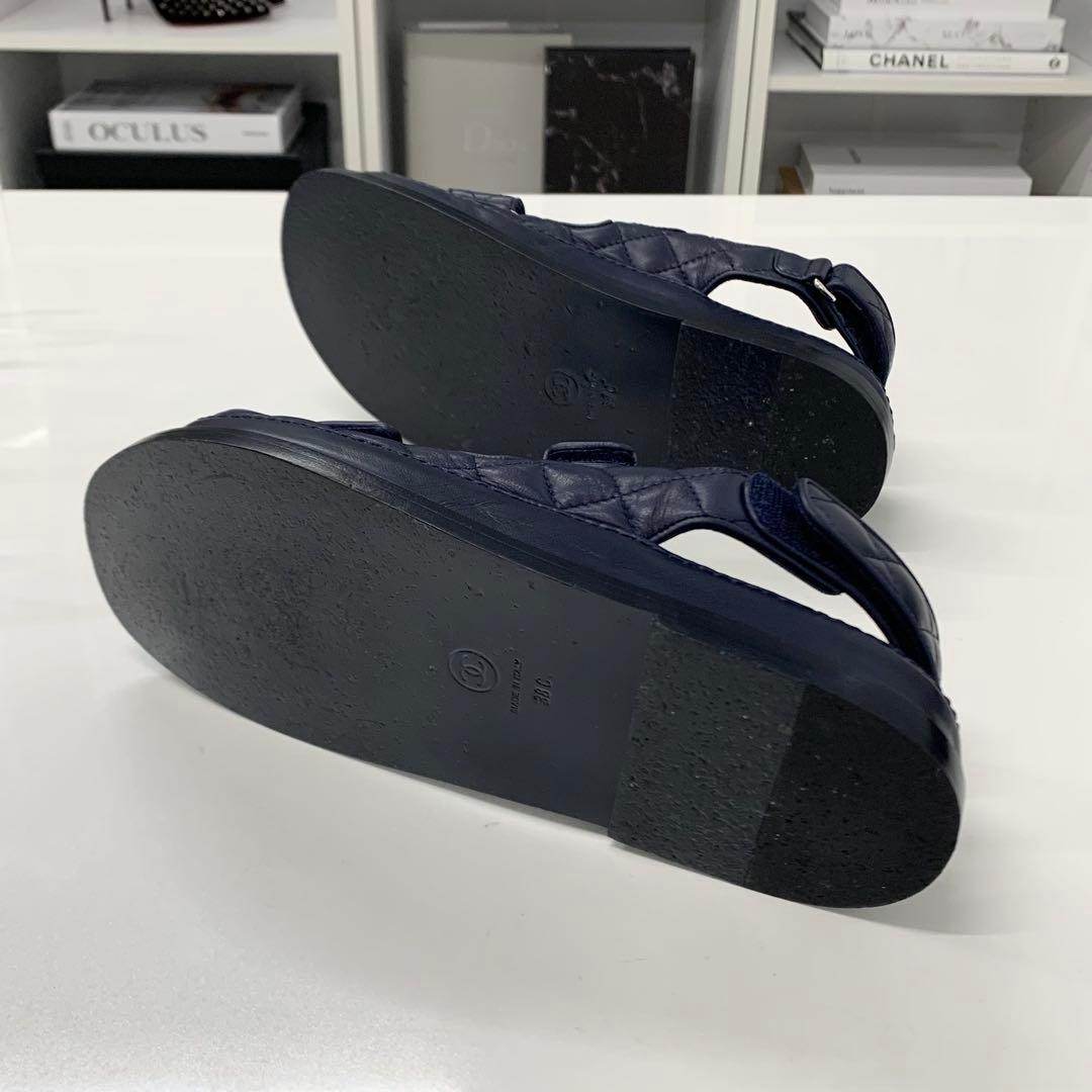 Chanel CC Logo Quilted Leather Velcro Strap Sandals — view 6