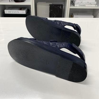 Chanel CC Logo Quilted Leather Velcro Strap Sandals — view 6