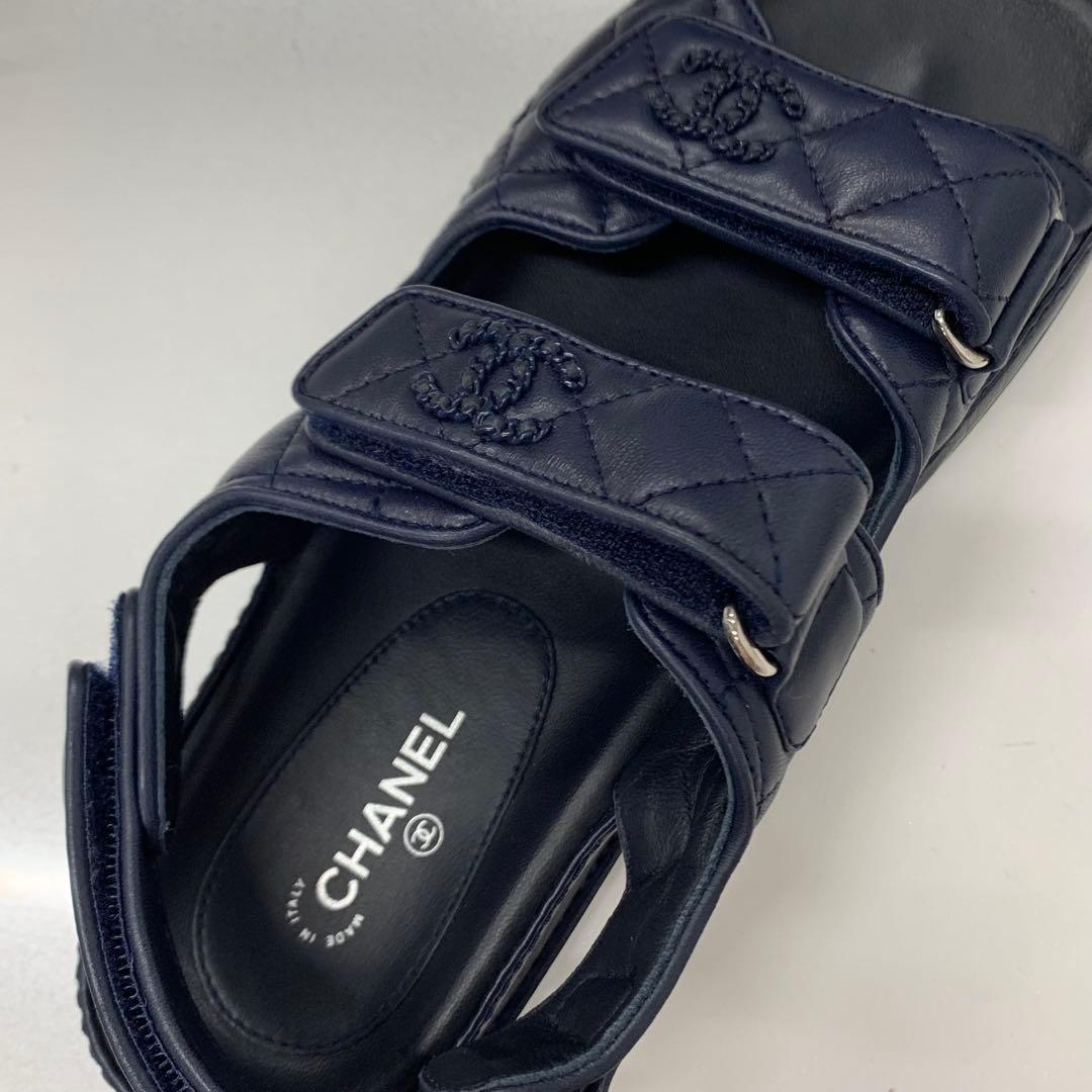 Chanel CC Logo Quilted Leather Velcro Strap Sandals — view 7