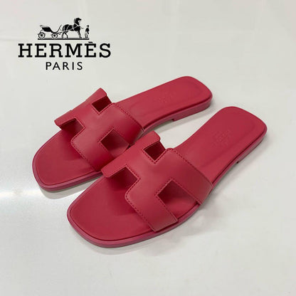 Hermes Oran Leather Sandals Pink
