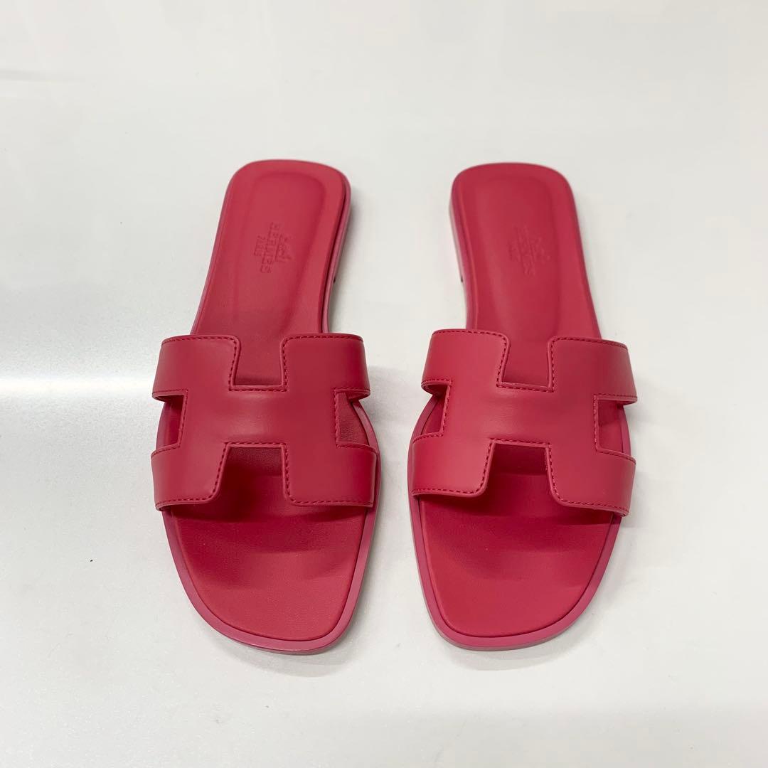 Hermes Oran Leather Sandals Pink — view 2
