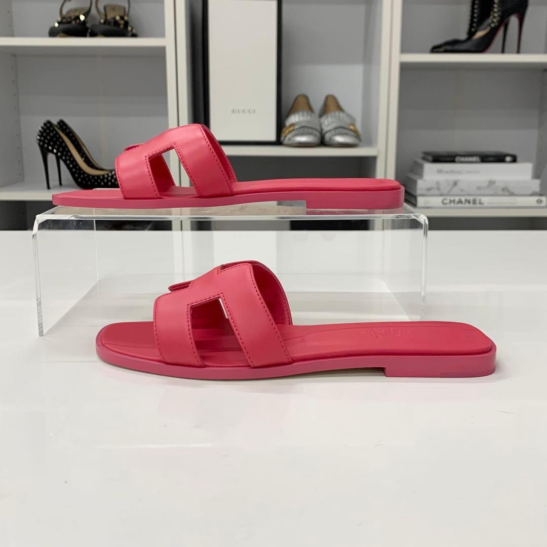 Hermes Oran Leather Sandals Pink — view 3