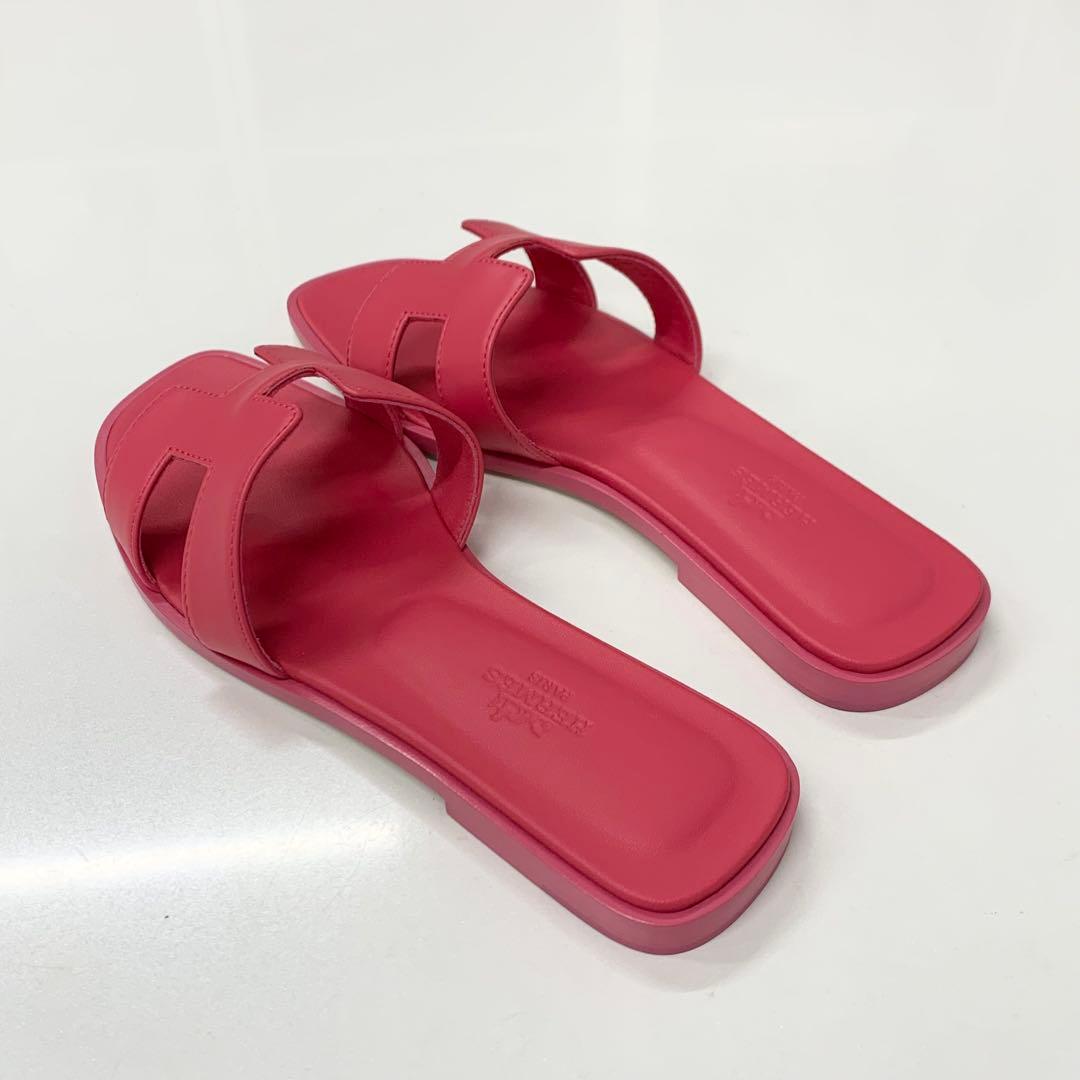 Hermes Oran Leather Sandals Pink — view 4