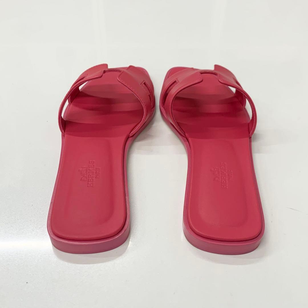 Hermes Oran Leather Sandals Pink — view 5