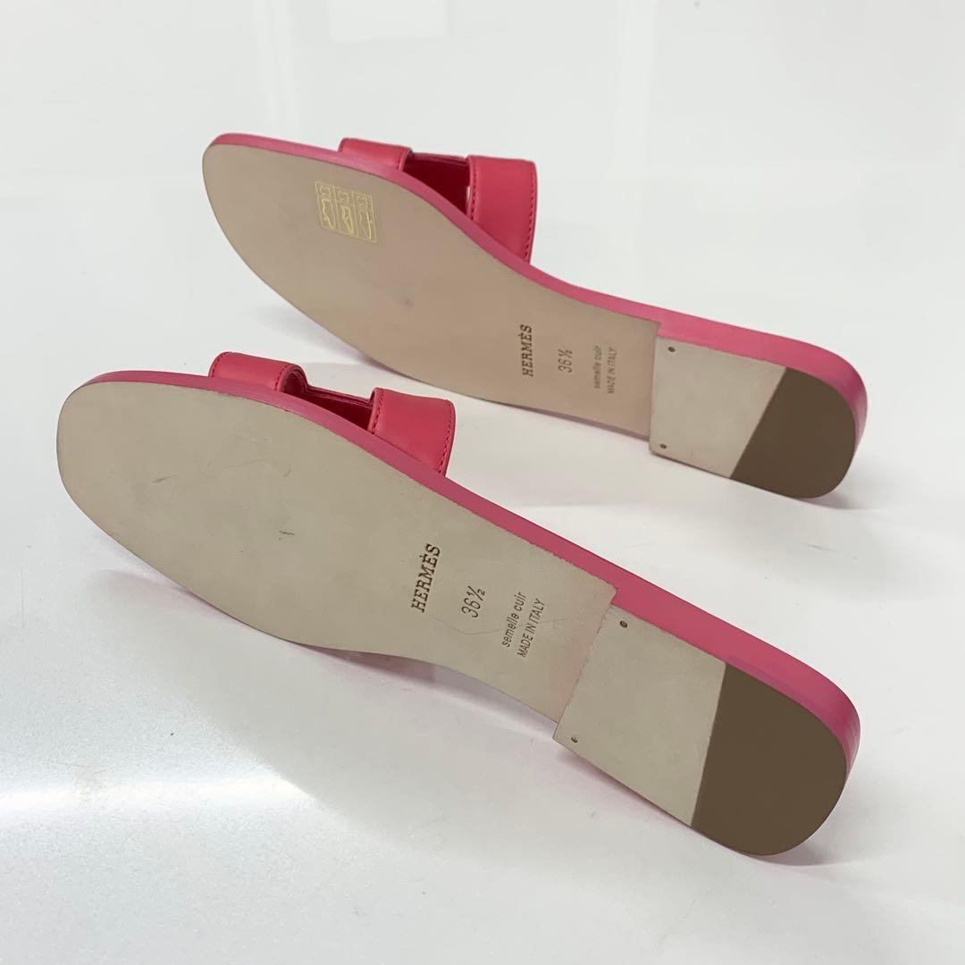Hermes Oran Leather Sandals Pink — view 6