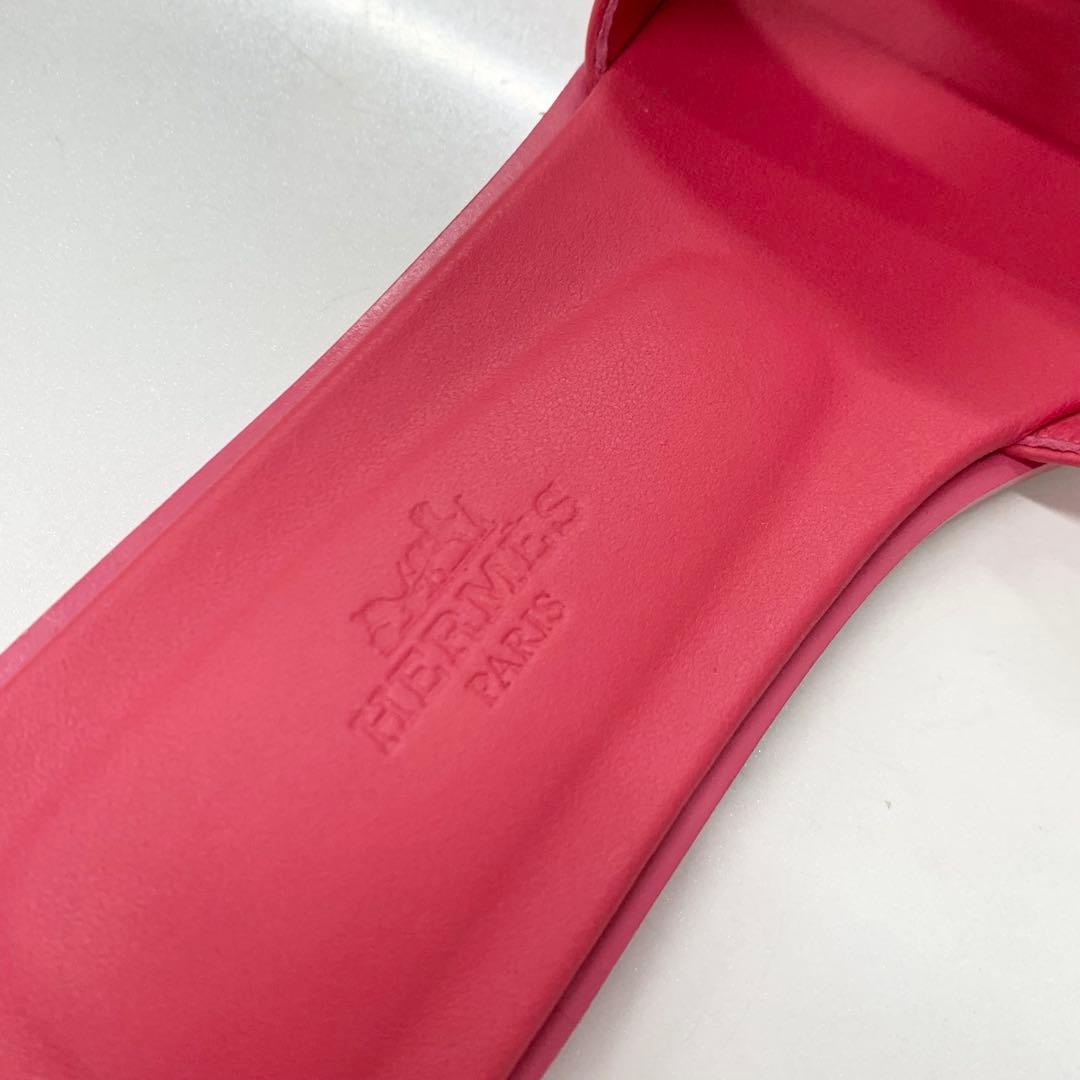 Hermes Oran Leather Sandals Pink — view 7