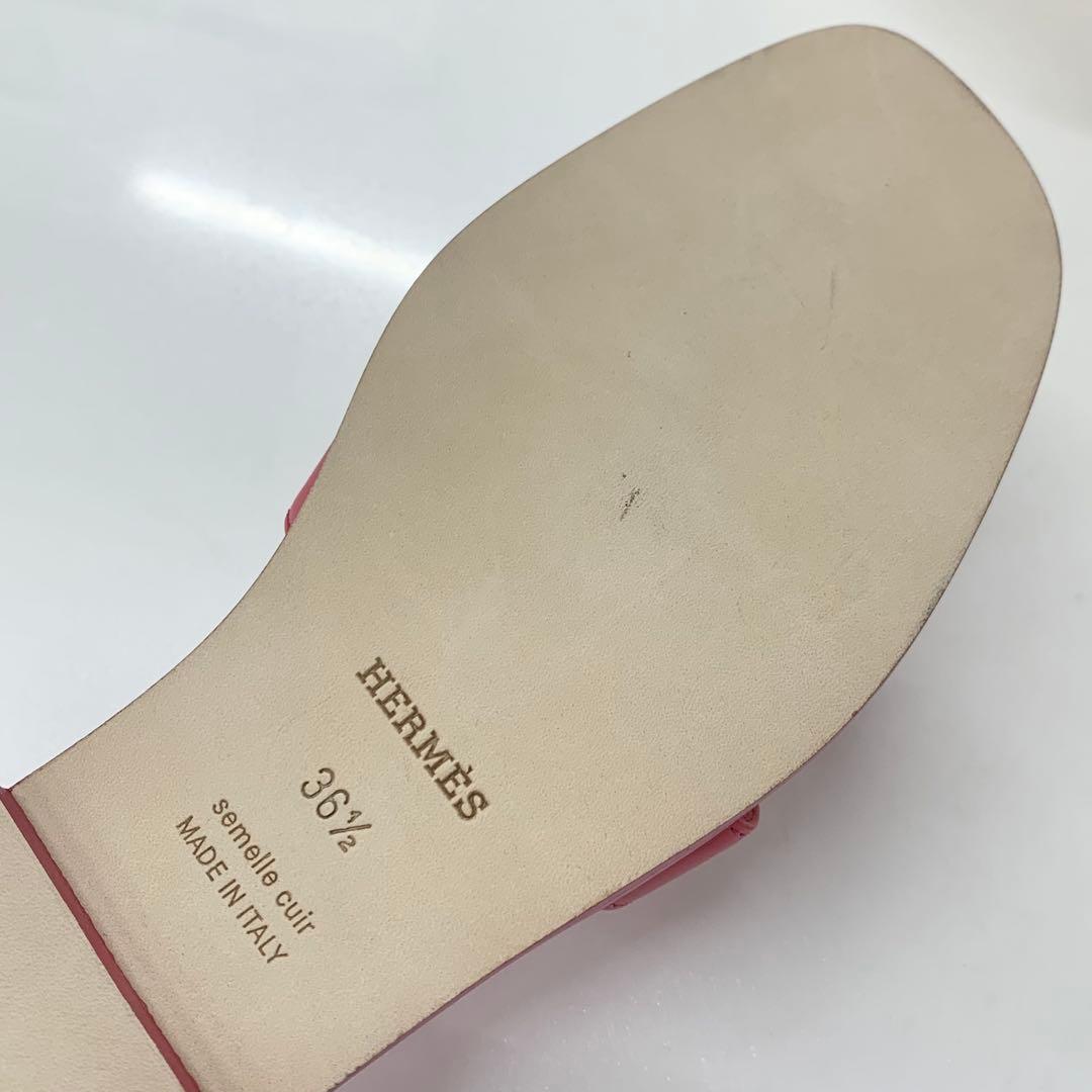 Hermes Oran Leather Sandals Pink — view 8