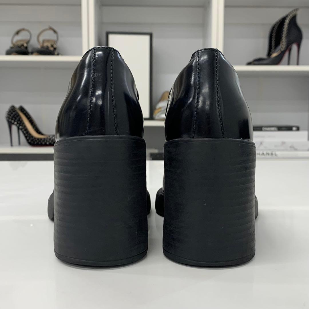 Prada Chocolate Triangle Logo Leather Heels Loafers Black — view 6