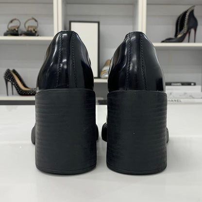 Prada Chocolate Triangle Logo Leather Heels Loafers Black — view 6