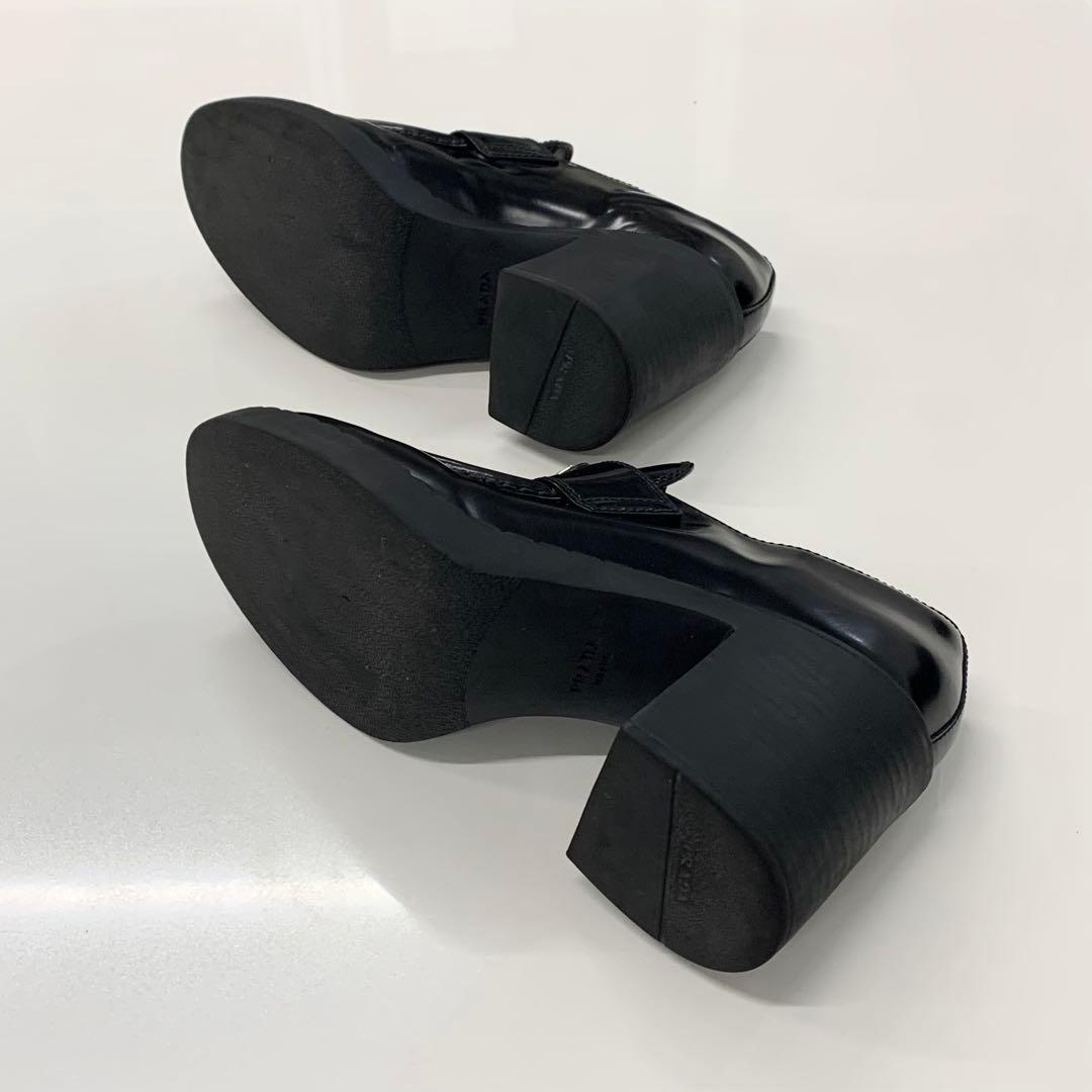 Prada Chocolate Triangle Logo Leather Heels Loafers Black — view 7