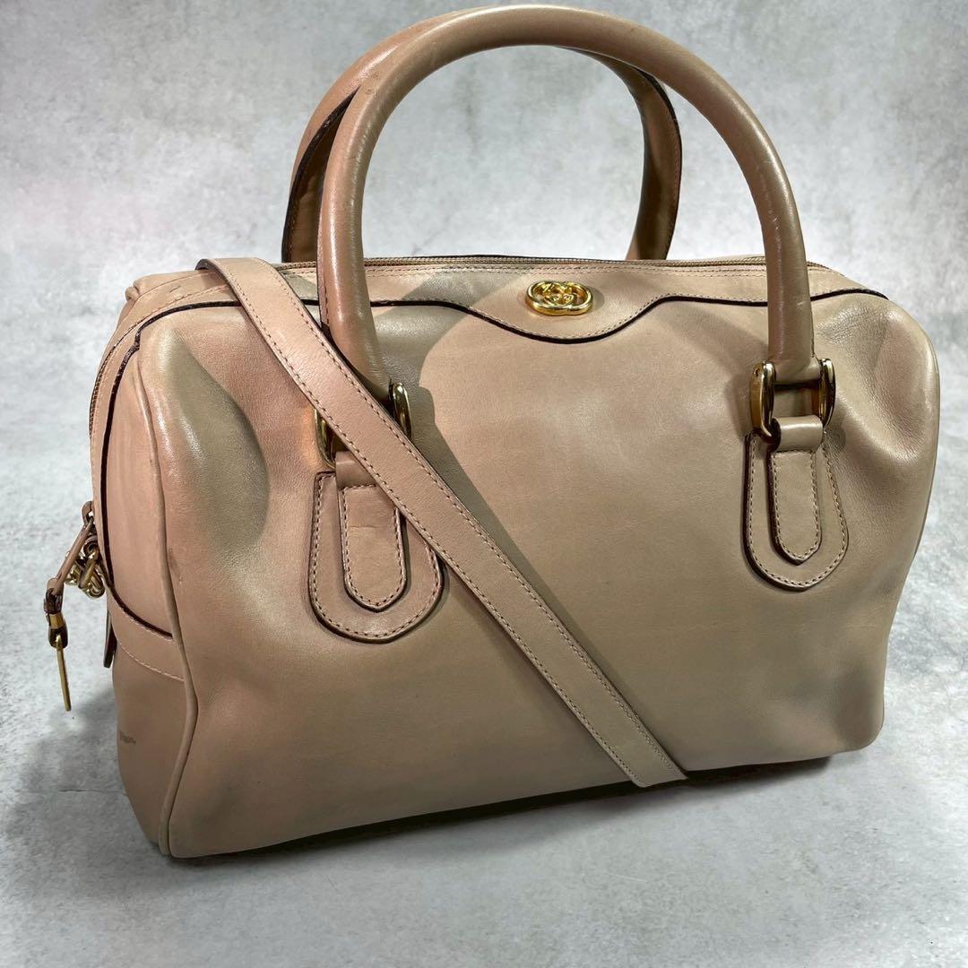 Gucci GG Shoulder Bag 2-Way Beige Logo Leather