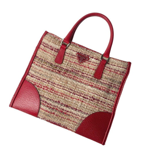 Prada Tweed Leather Handbag Triangle Logo Plate