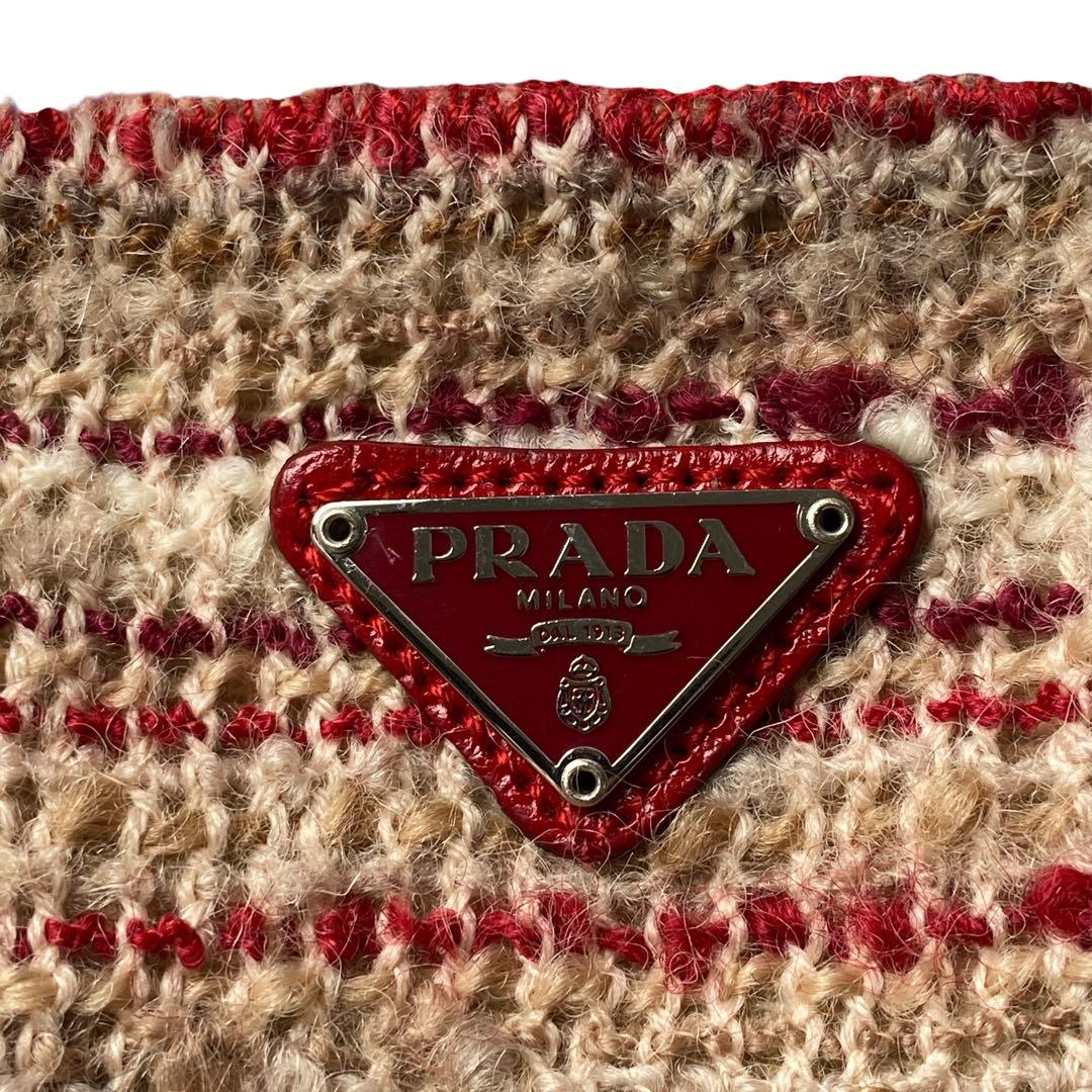 Prada Tweed Leather Handbag Triangle Logo Plate
