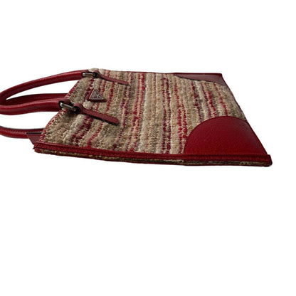 Prada Tweed Leather Handbag Triangle Logo Plate