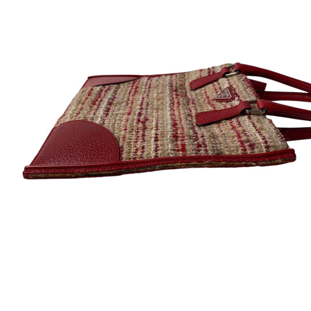Prada Tweed Leather Handbag Triangle Logo Plate