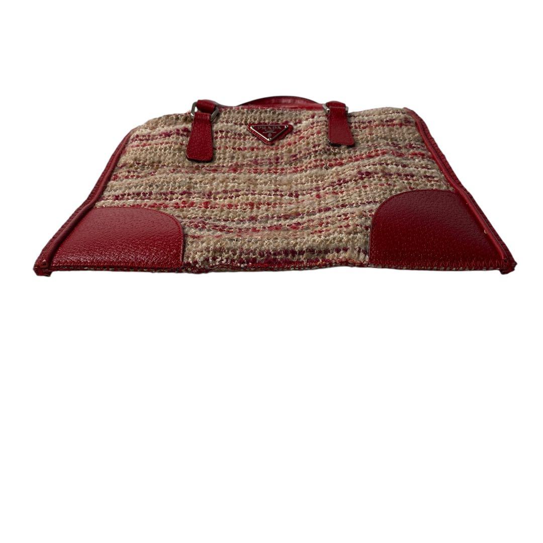 Prada Tweed Leather Handbag Triangle Logo Plate