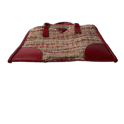 Prada Tweed Leather Handbag Triangle Logo Plate