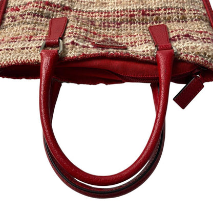 Prada Tweed Leather Handbag Triangle Logo Plate