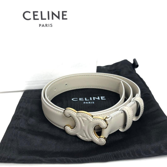 Celine Leather Belt Triomphe Gold Hardware