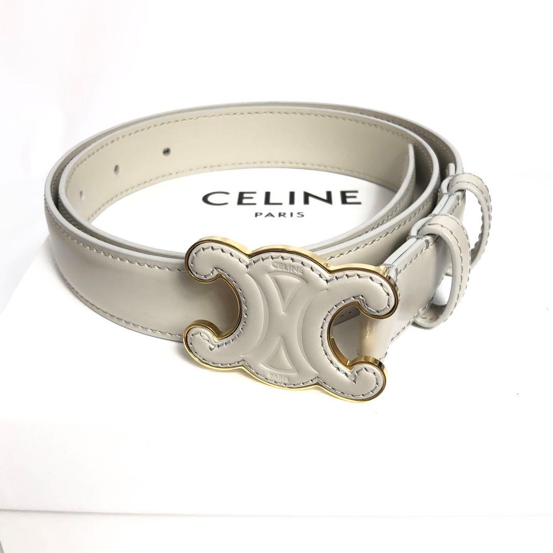 Celine Leather Belt Triomphe Gold Hardware