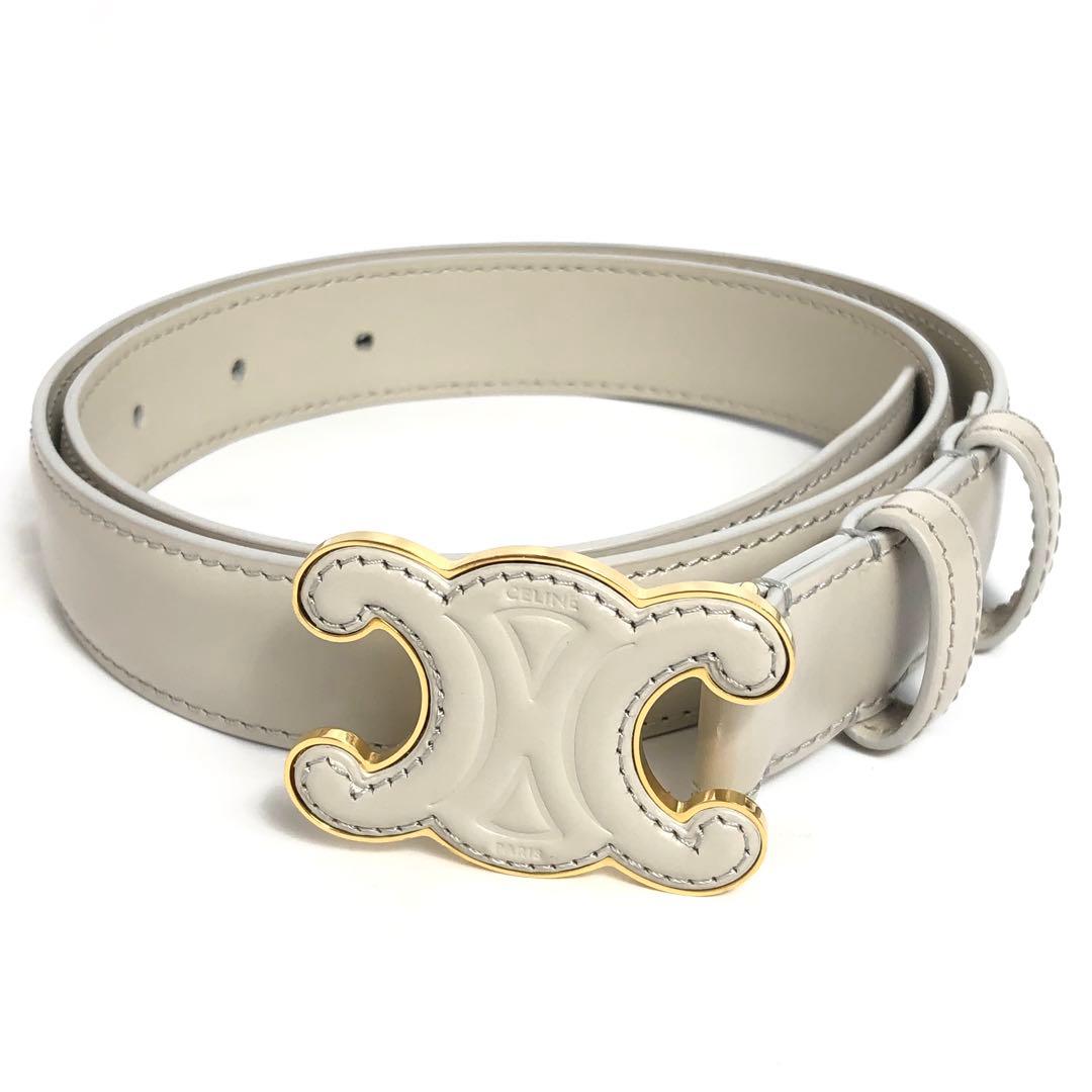 Celine Leather Belt Triomphe Gold Hardware