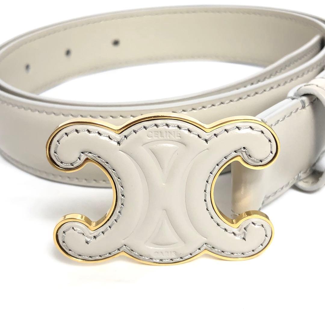 Celine Leather Belt Triomphe Gold Hardware