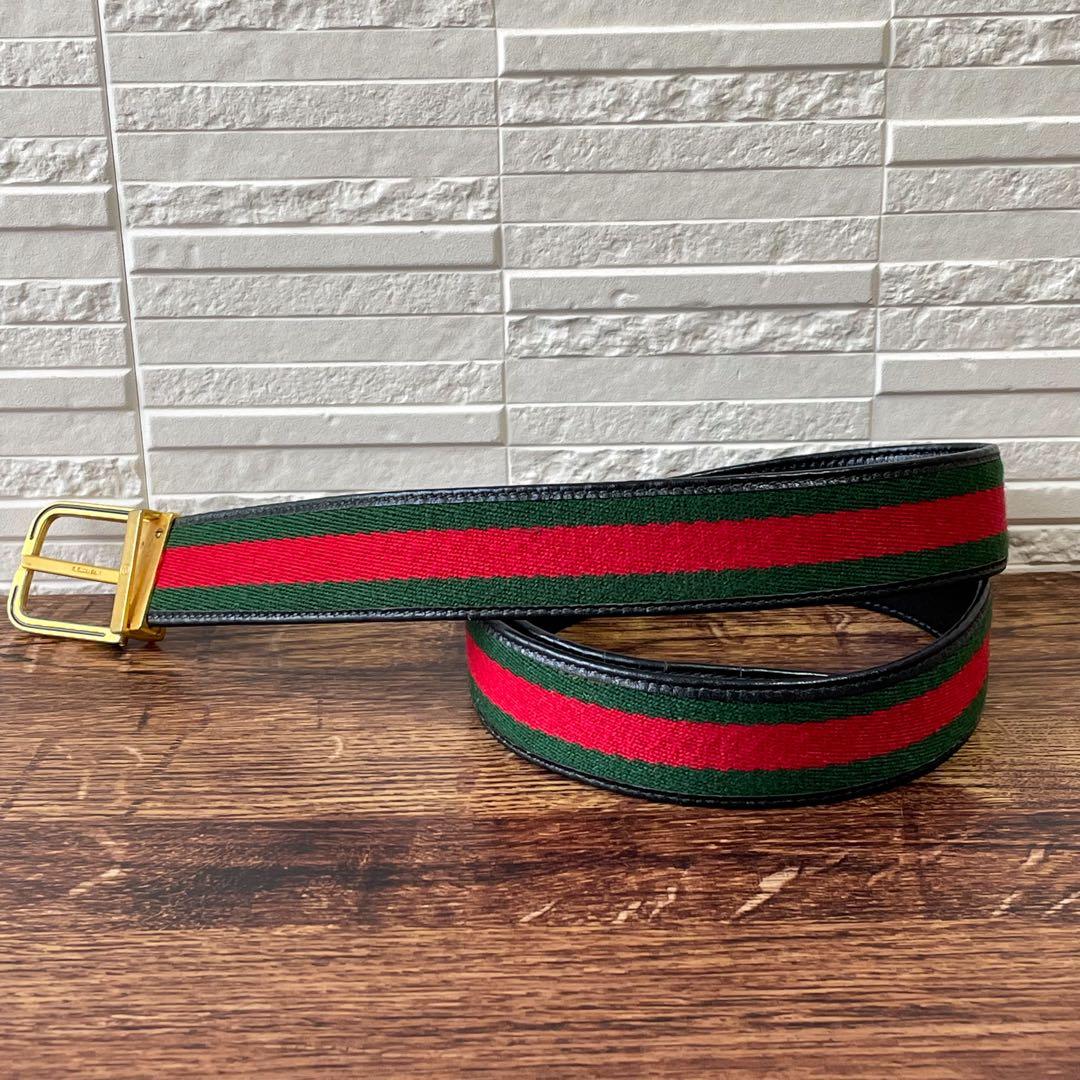 Gucci Sherry Line Canvas Leather Belt Gold Buckle — view 2
