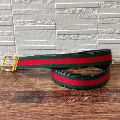 Gucci Sherry Line Canvas Leather Belt Gold Buckle — view 2