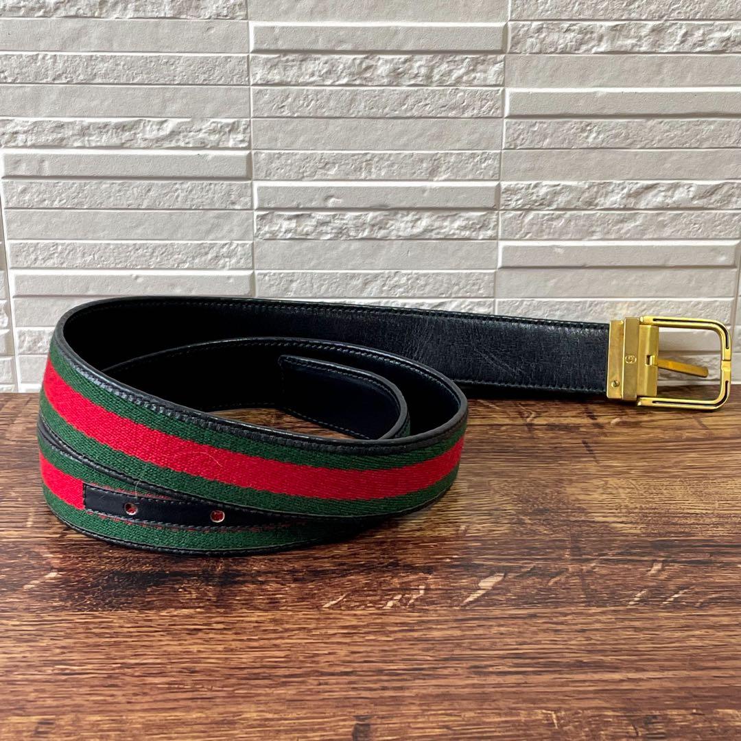 Gucci Sherry Line Canvas Leather Belt Gold Buckle — view 3