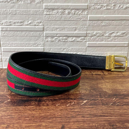 Gucci Sherry Line Canvas Leather Belt Gold Buckle — view 3