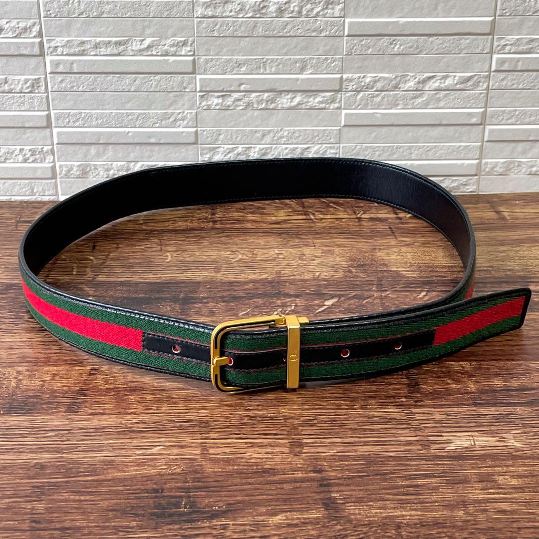 Gucci Sherry Line Canvas Leather Belt Gold Buckle — view 4
