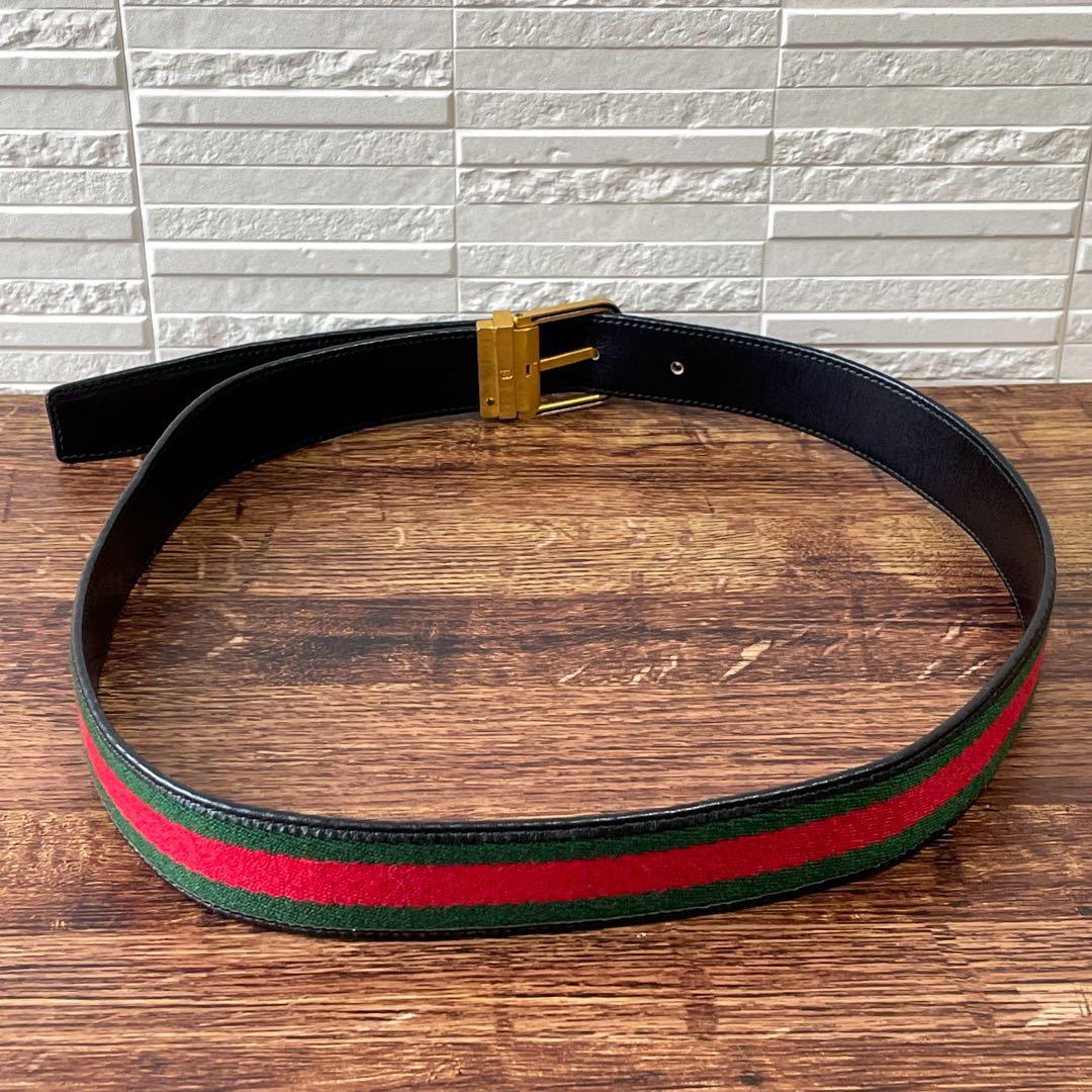 Gucci Sherry Line Canvas Leather Belt Gold Buckle — view 5