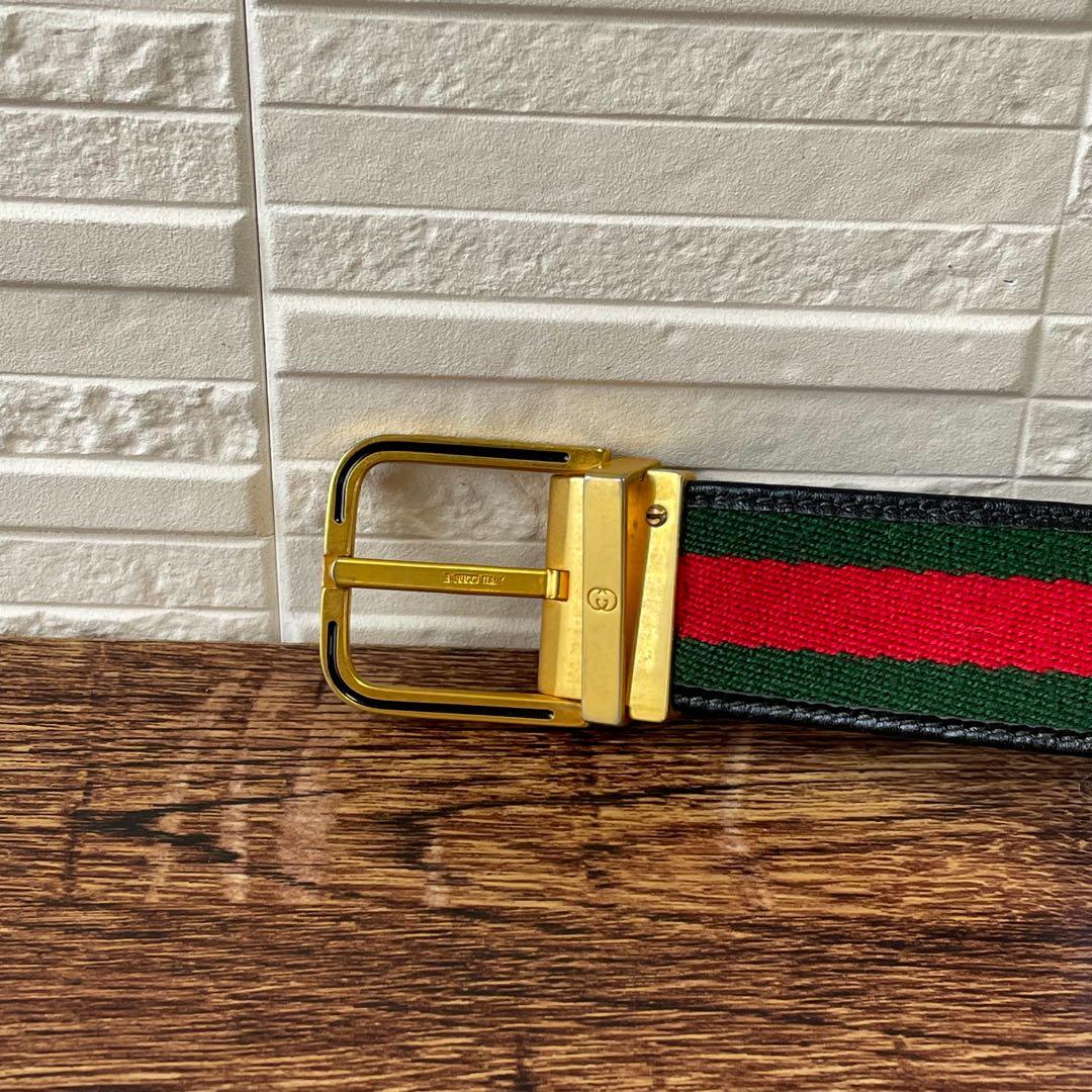 Gucci Sherry Line Canvas Leather Belt Gold Buckle — view 6