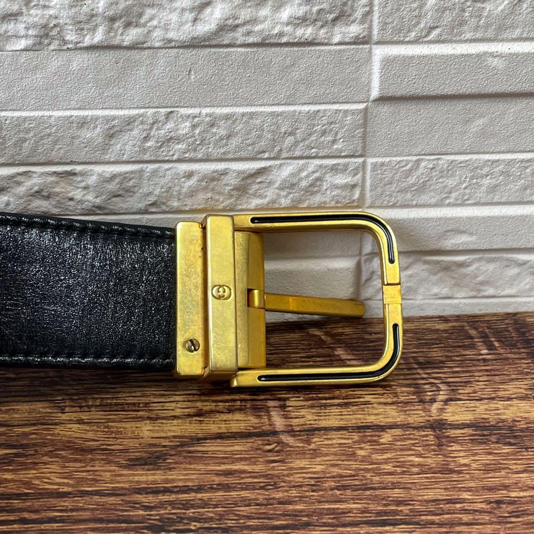 Gucci Sherry Line Canvas Leather Belt Gold Buckle — view 7