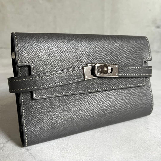 Hermes Kelly Wallet Medium Gray Stamp