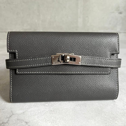 Hermes Kelly Wallet Medium Gray Stamp — view 2