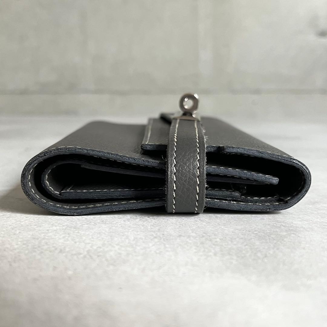 Hermes Kelly Wallet Medium Gray Stamp — view 4