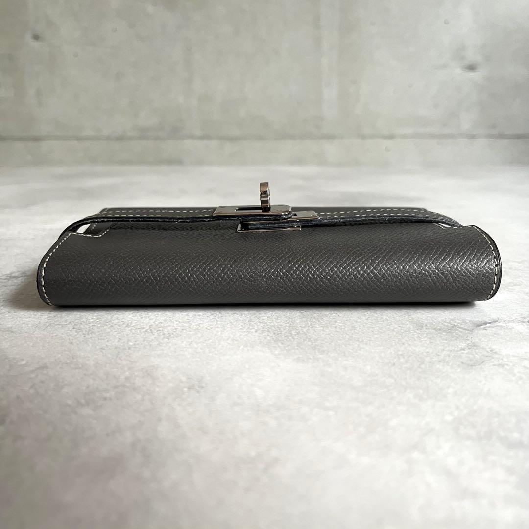 Hermes Kelly Wallet Medium Gray Stamp — view 6