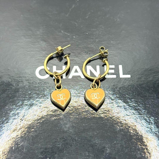 Chanel Earrings Coco Mark Heart Gold Hoop