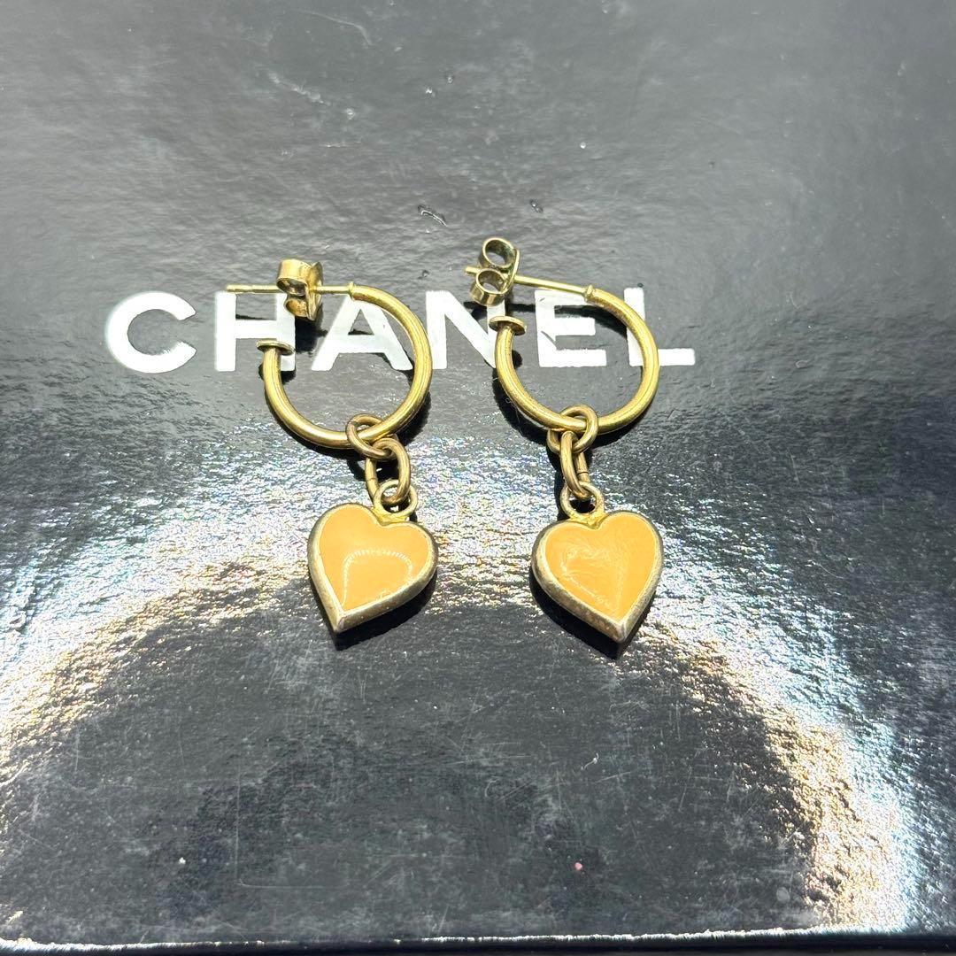 Chanel Earrings Coco Mark Heart Gold Hoop
