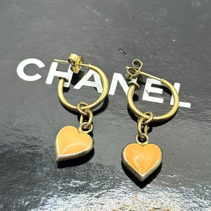 Chanel Earrings Coco Mark Heart Gold Hoop