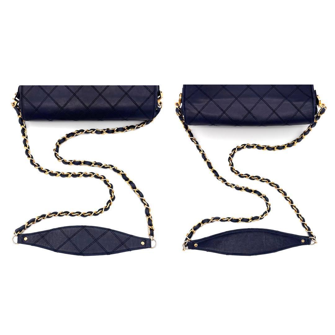 Chanel Bicolor Lambskin Chain Shoulder Bag Flap Navy — view 6