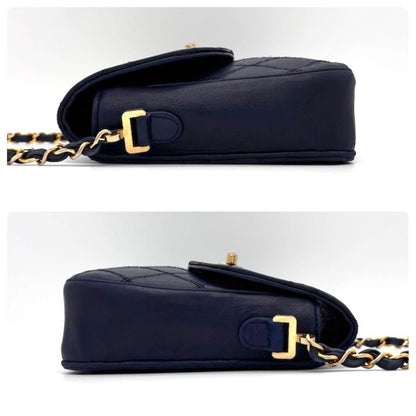 Chanel Bicolor Lambskin Chain Shoulder Bag Flap Navy — view 7