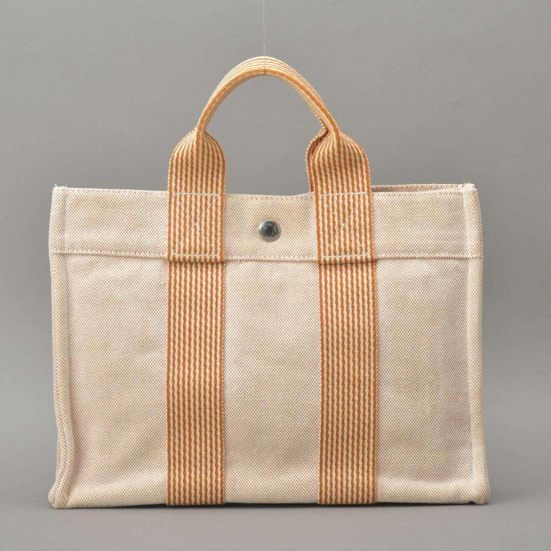 Hermes New Fourre Tout PM Handbag Canvas Orange Beige