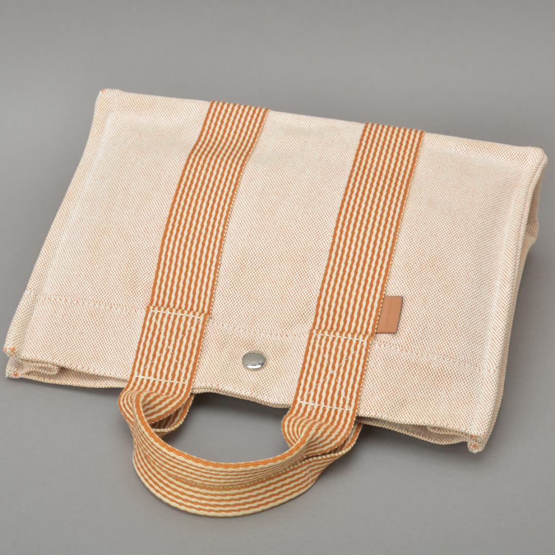 Hermes New Fourre Tout PM Handbag Canvas Orange Beige