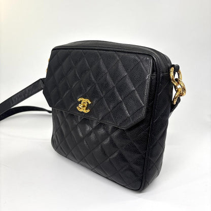 Chanel Super Caviar Leather Shoulder Bag Black Gold — view 2