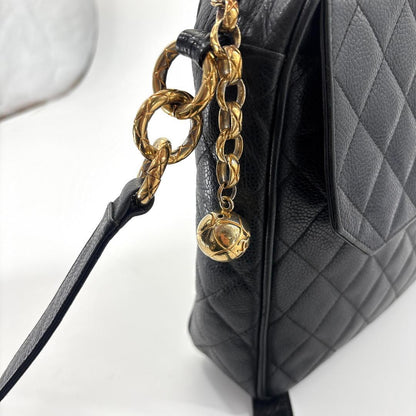 Chanel Super Caviar Leather Shoulder Bag Black Gold — view 7