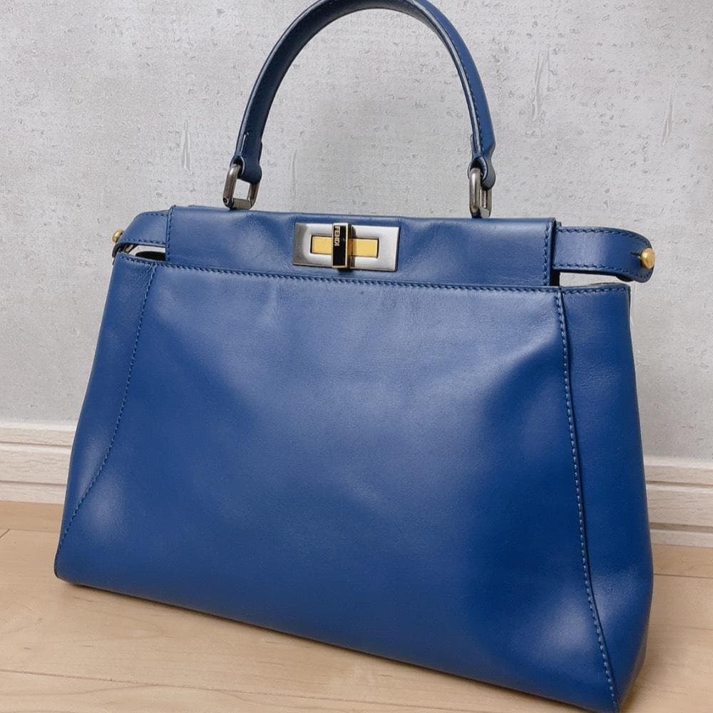 Fendi Peekaboo Leather Tote Bag Blue